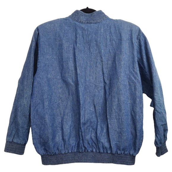 Denim Jacket Vtg Womens Sz S Faux Leather & Animal Print Applique Studs Zip Up - Picture 2 of 9